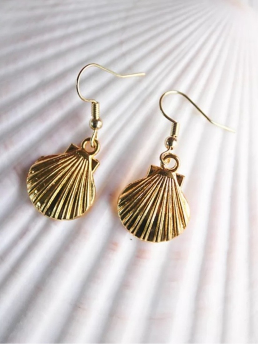 Gold hook sea shell dangle seashell earrings